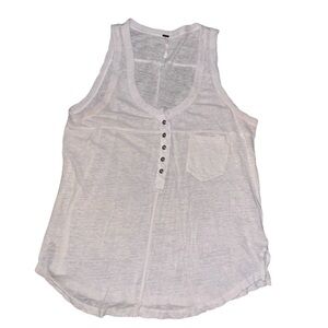 EUC Free People White Linen Cotton Sleeveless Henley Tank Top Small